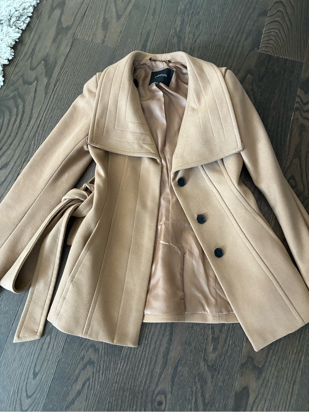 Babaton Tan Wool Blend Belted Peacoat